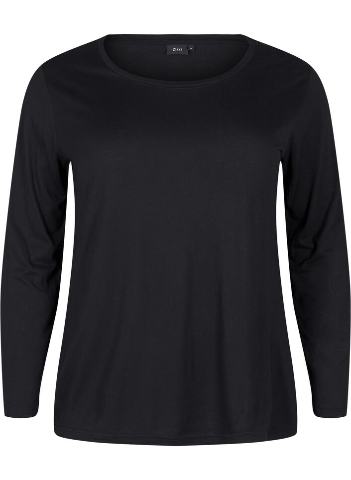 Lang&aelig;rmet bluse i uld og viskose, Sort, Packshot image number 0