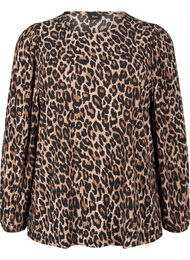 Bluse med lange &aelig;rmer og leoprint, Brun