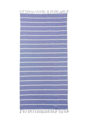 Stribet håndklæde med frynser, Medium Blue Melange, Packshot image number 1