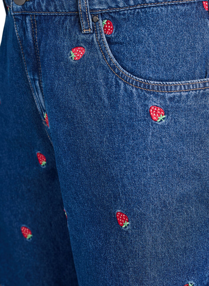 Denim shorts med broderede jordb&aelig;r, Bl&aring;, Packshot image number 2