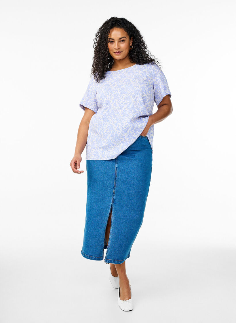 Kort&aelig;rmet bluse med tekstur, Bl&aring;, Model image number 1