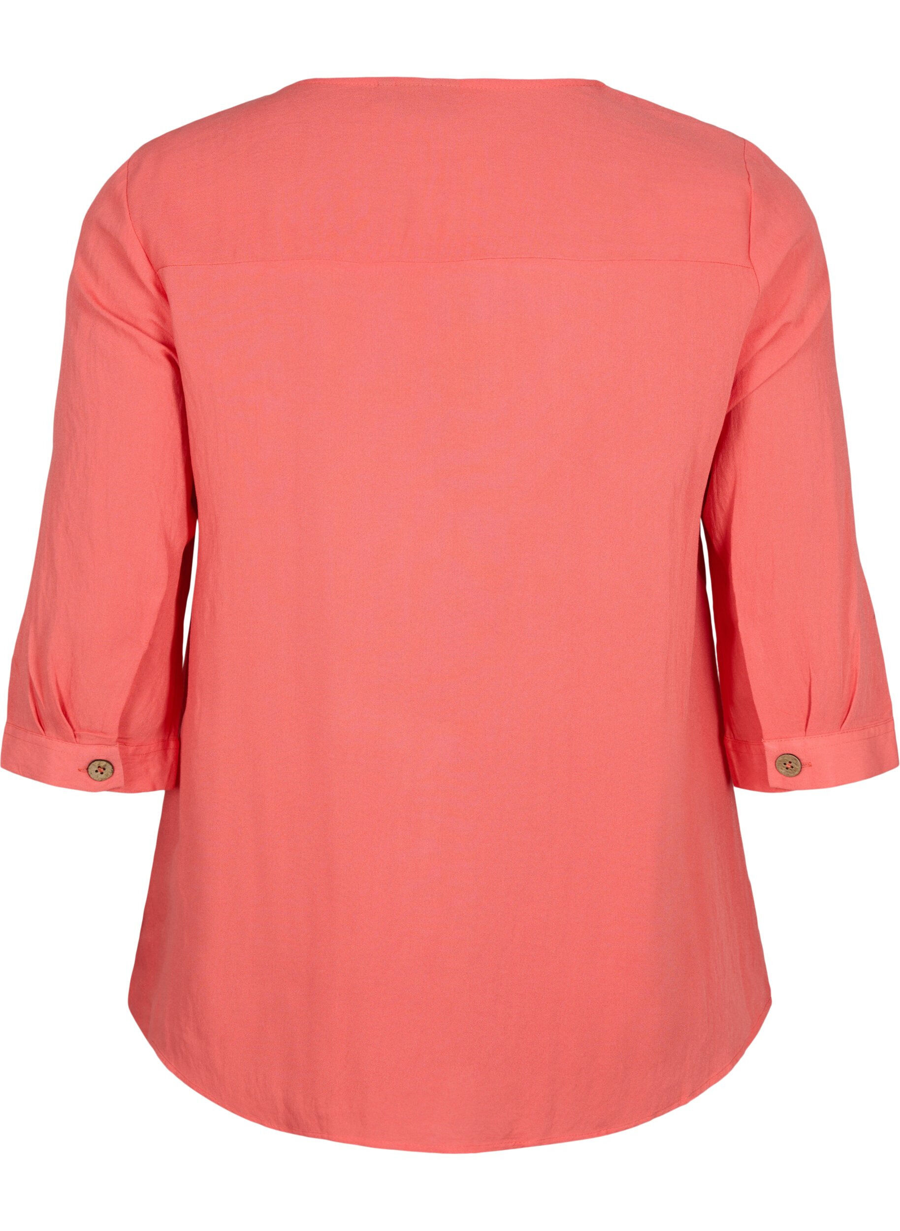 Zizzi Viskose bluse med knapper og v-hals, Deep Sea Coral, Packshot image number 1