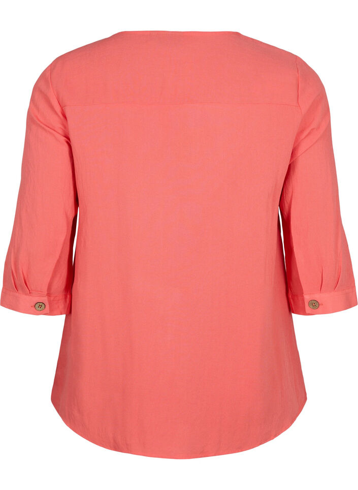 Viskose bluse med knapper og v-hals, Deep Sea Coral, Packshot image number 1