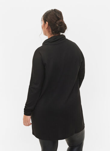 Tunika med lange ærmer og høj hals, Black, Model image number 1