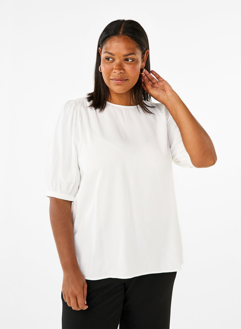 Bluse i viskose med 1/2 ærmer, Bright White, Model image number 0