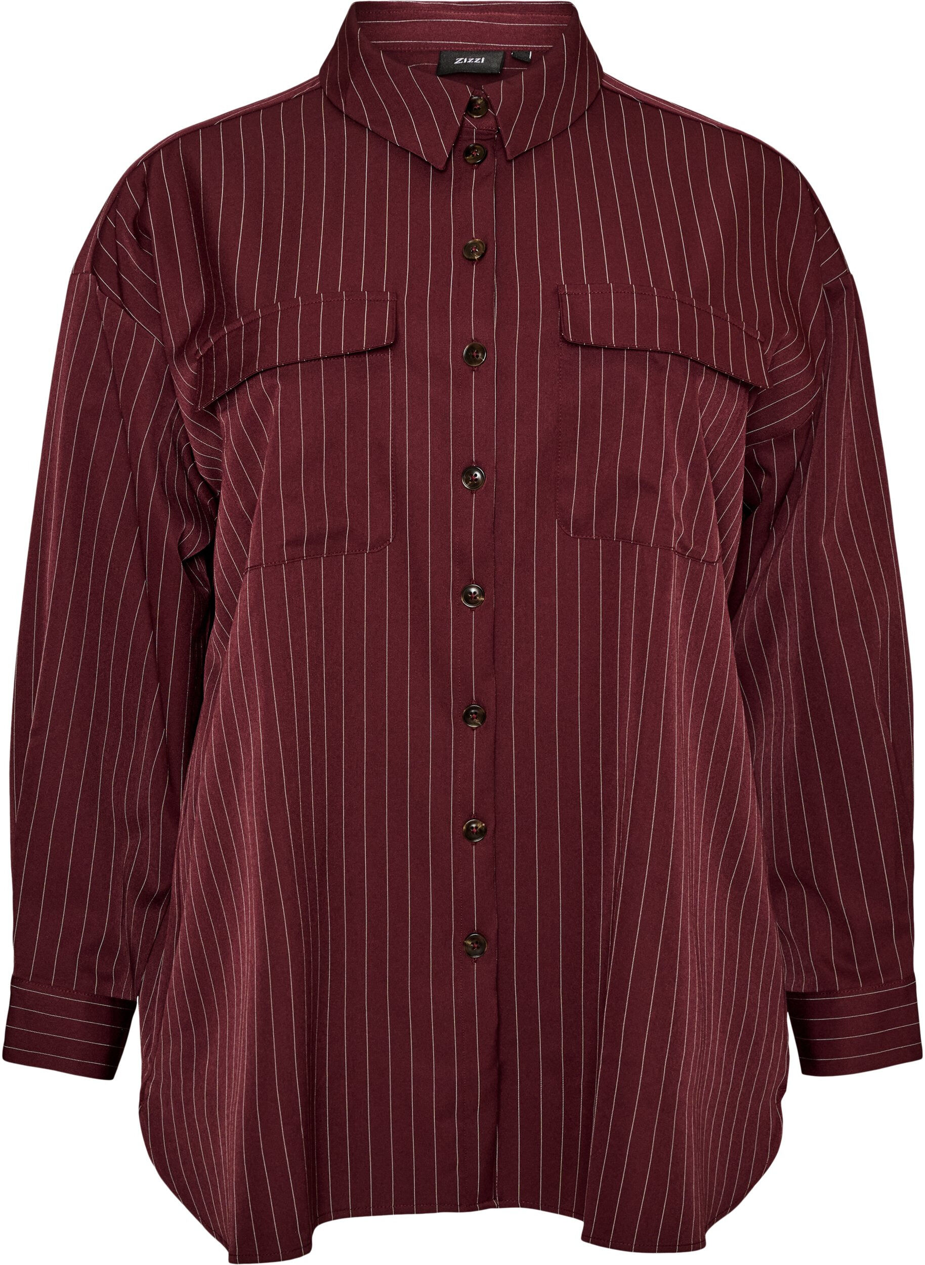 ZizziN&aring;lestribet skjorte med brystlommer, R&oslash;d, Packshot image number 0