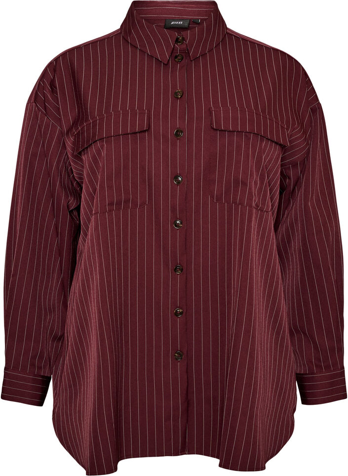 N&aring;lestribet skjorte med brystlommer, R&oslash;d, Packshot image number 0