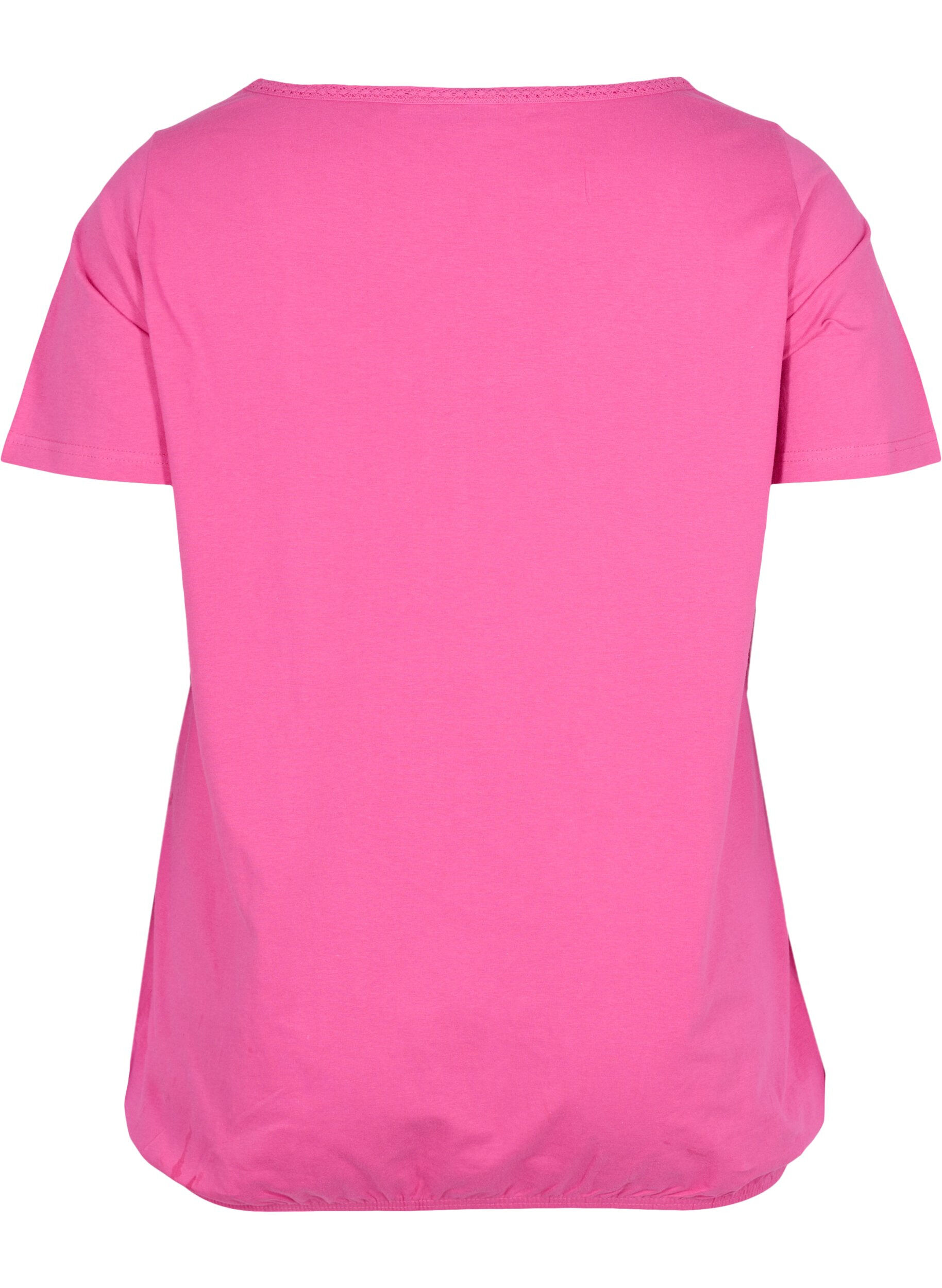 Zizzi Bomulds t-shirt med korte &aelig;rmer, Raspberry Rose, Packshot image number 1