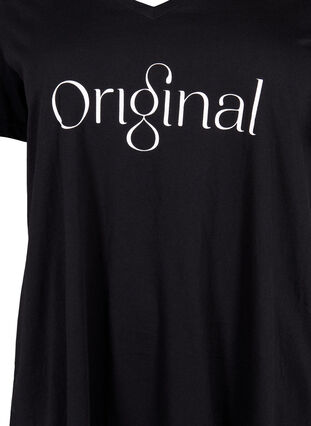 Bomulds t-shirt med teksttryk og v-hals, Black ORI, Packshot image number 2