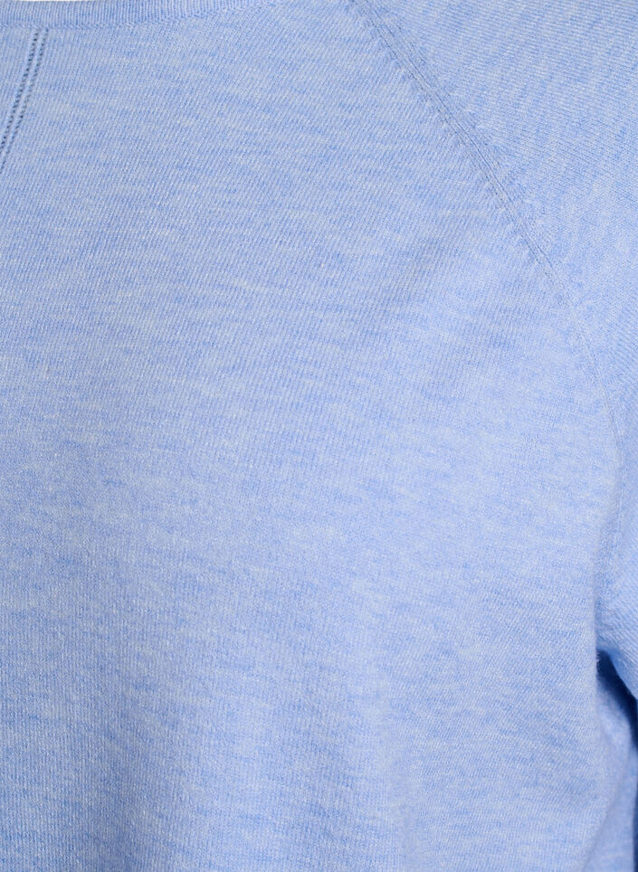 Strikbluse med rund hals og strikket mønster, Blå, Packshot image number 3