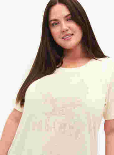 T-shirt med nitter og rund hals, Buttercream, Model image number 2