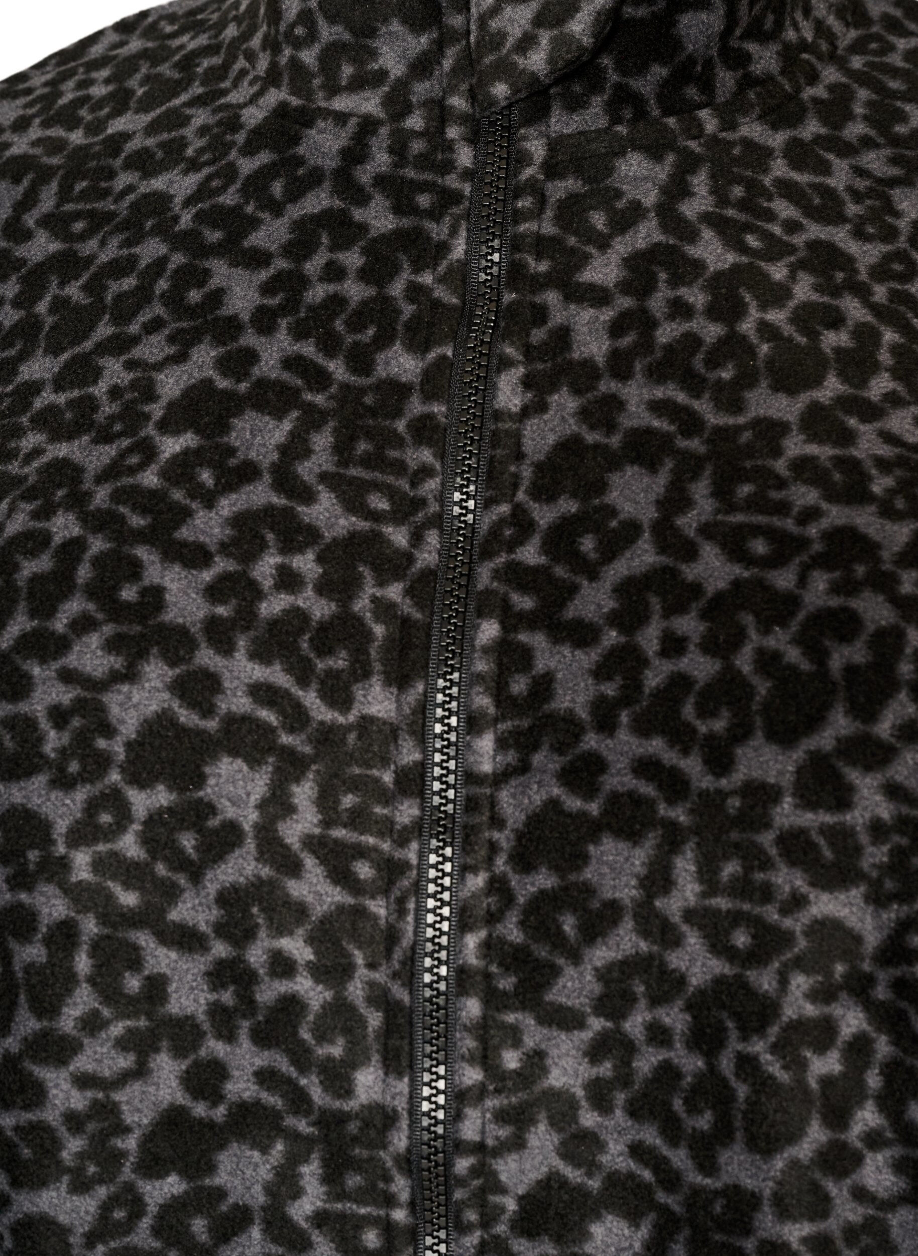 ZizziFleecejakke med leopardm&oslash;nster og h&oslash;j krave, Sort, Packshot image number 2
