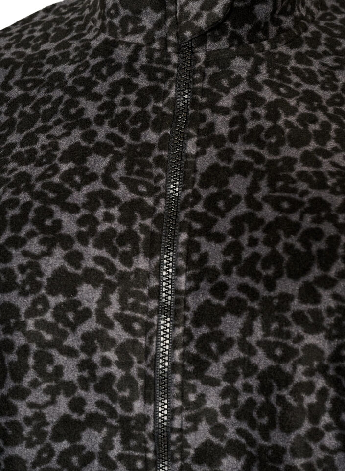 Fleecejakke med leopardm&oslash;nster og h&oslash;j krave, Sort, Packshot image number 2