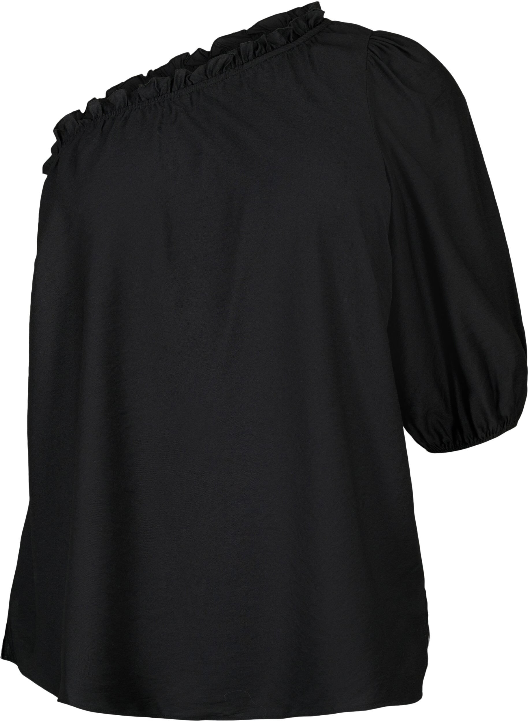 Zizzi One-shoulder bluse i viskose, Sort, Packshot image number 0