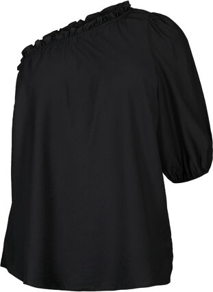 One-shoulder bluse i viskose, Black, Packshot image number 0