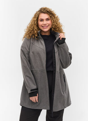 Softshell jakke med aftagelig hætte, Medium Grey Melange, Model image number 0