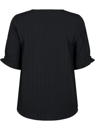 Stribet bluse med 1/2 ærmer, Black, Packshot image number 1