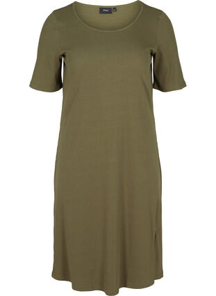 Kortærmet kjole i ribkvalitet, Ivy Green, Packshot image number 0