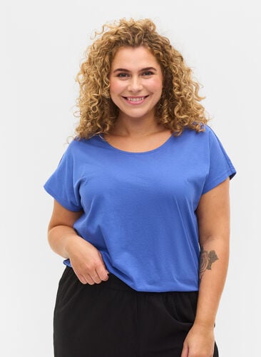 T-shirt i bomuldsmix, Dazzling Blue, Model image number 0