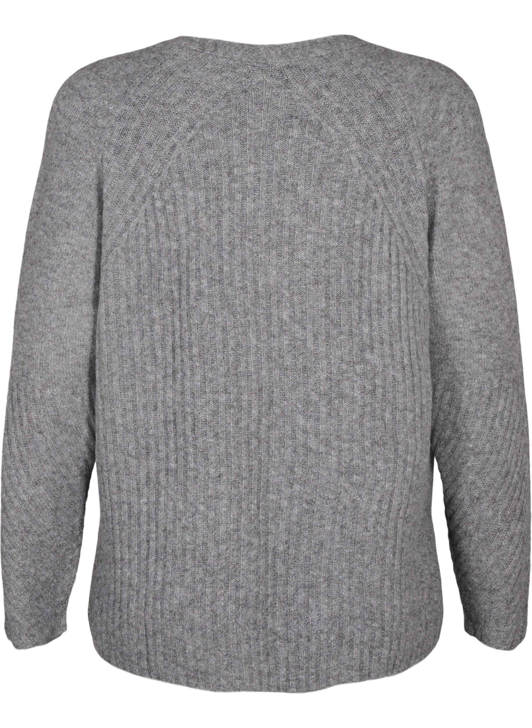 Zizzi Strikbluse med slids, Light Grey Melange, Packshot image number 1