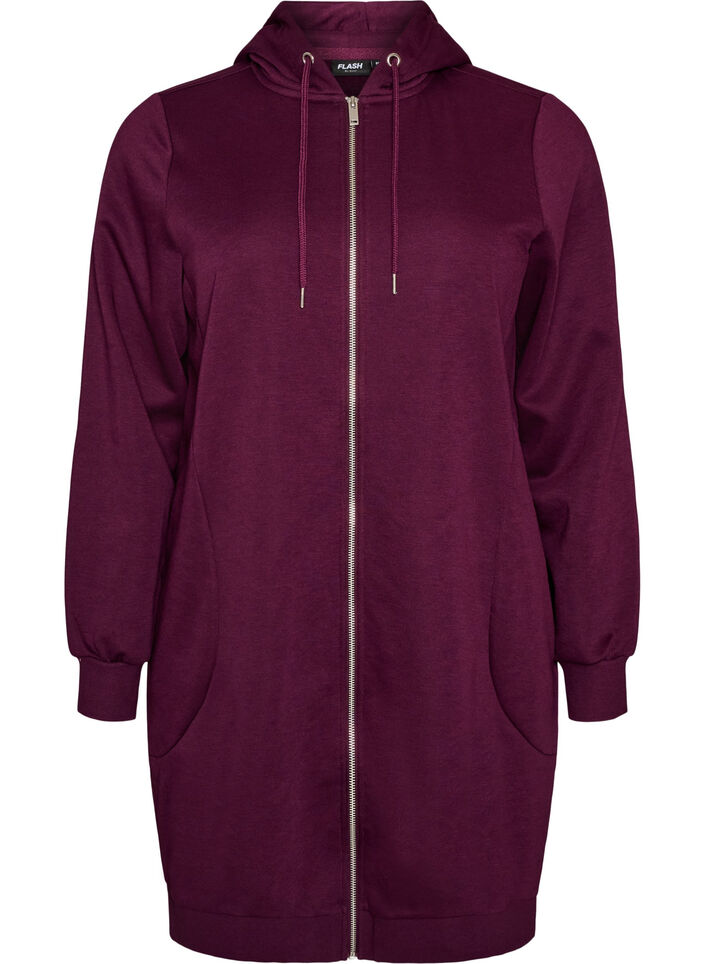 Lang h&aelig;ttetr&oslash;je med lynl&aring;s og lommer, Lilla, Packshot image number 0