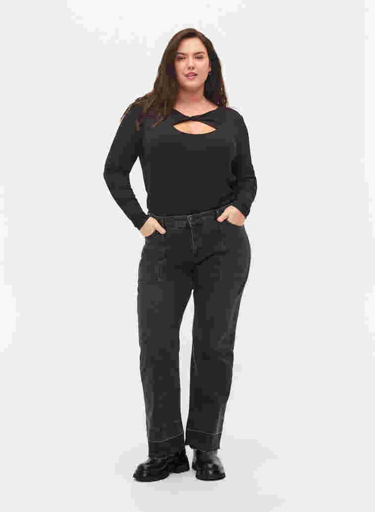 Wide fit jeans med høj talje, Grey Denim, Model