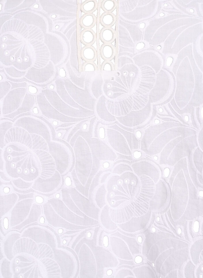 Lang&aelig;rmet bluse i bomuld med broderie anglaise, Hvid, Packshot image number 2