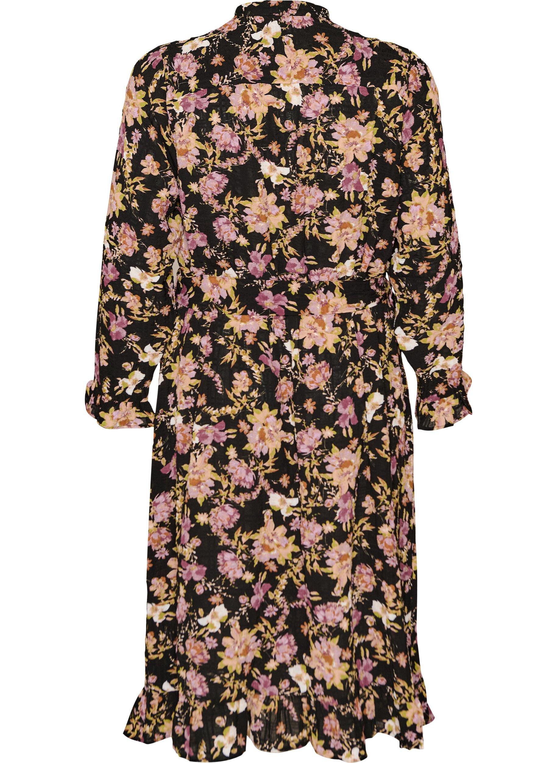 ZizziMidikjole med blomsterprint og aftageligt bindeb&aelig;lte, Sort, Packshot image number 1