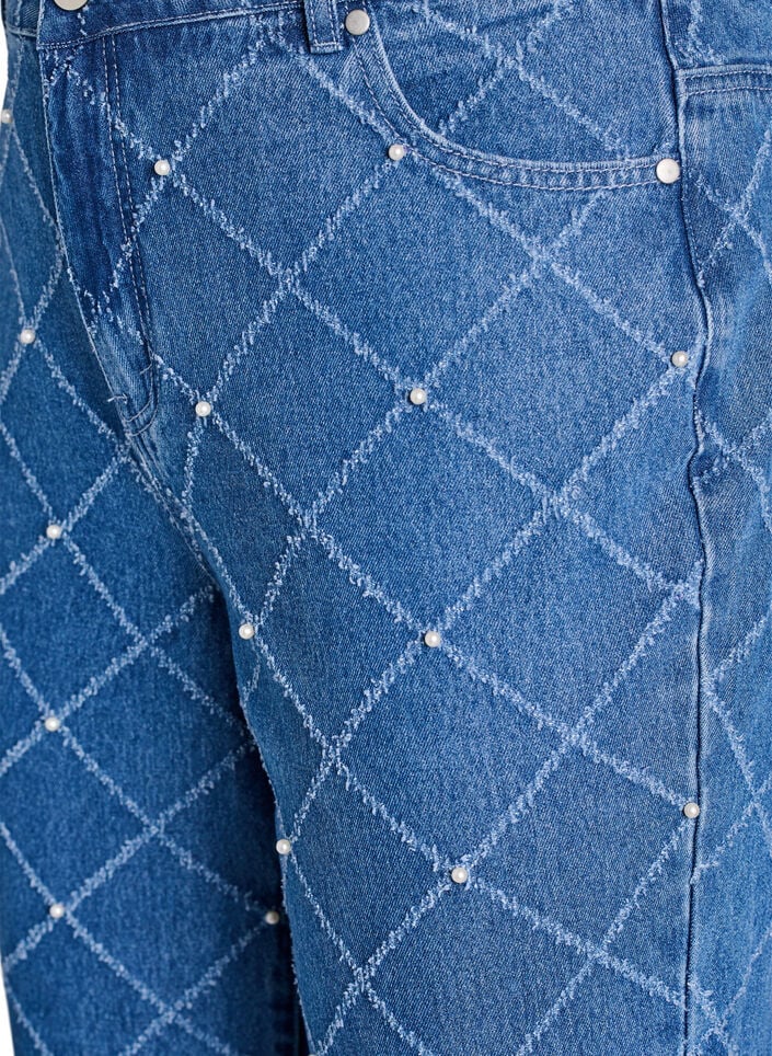 Kiana jeans med høj talje og destroy-mønster, Blå, Packshot