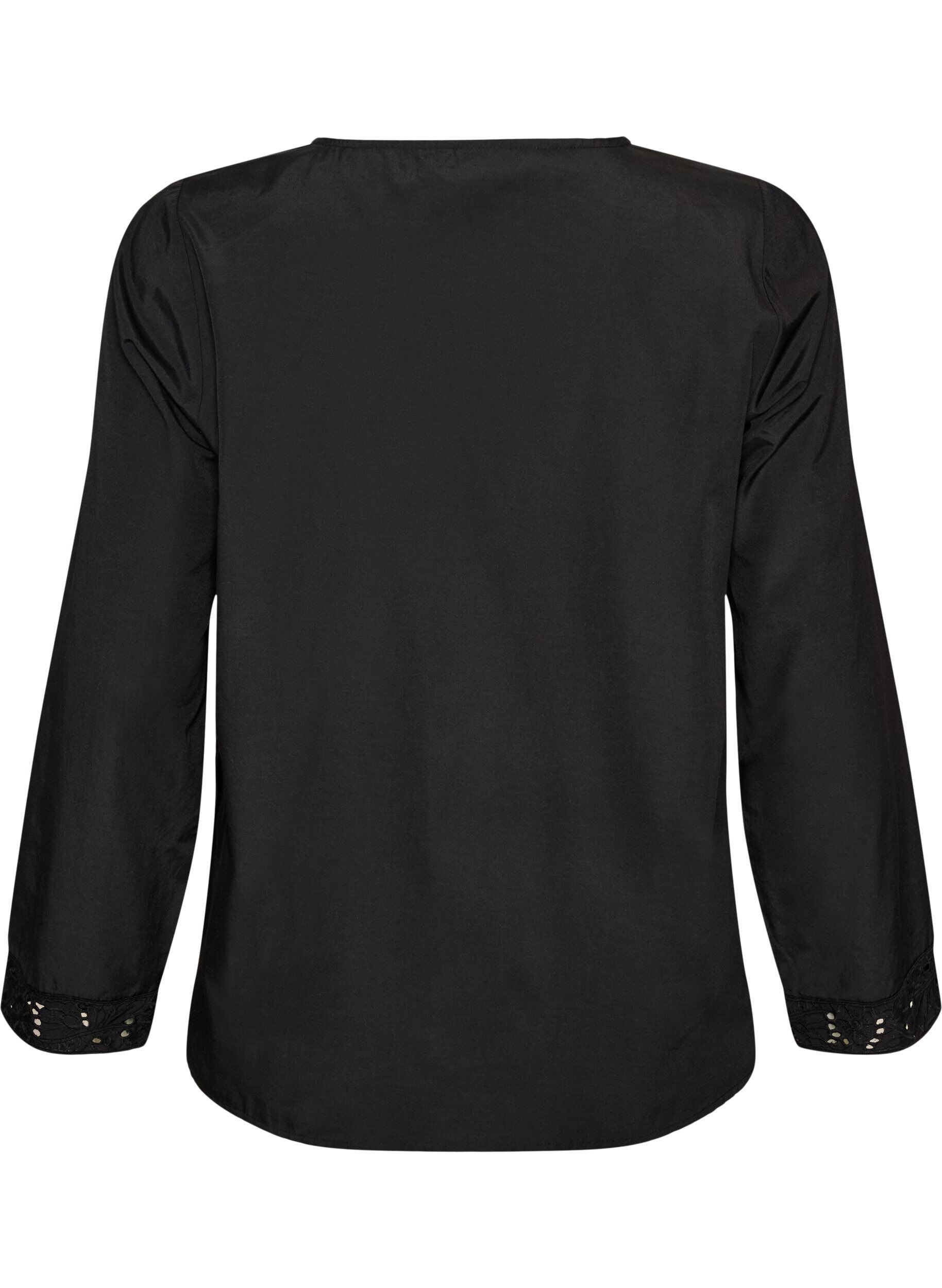ZizziSkjortebluse med broderie anglaise, Sort, Packshot image number 1