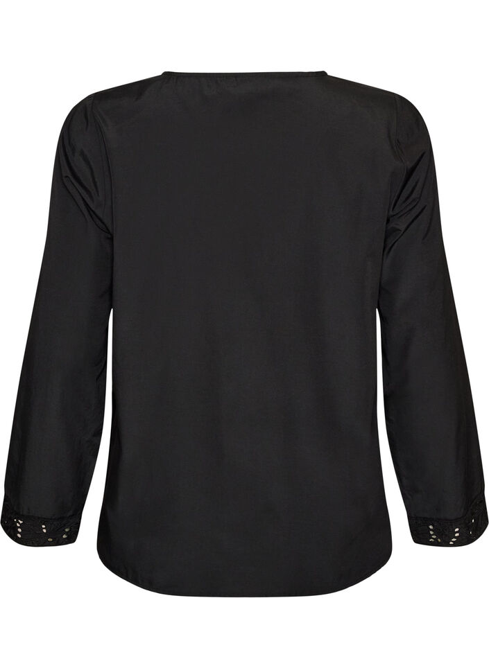 Skjortebluse med broderie anglaise, Sort, Packshot image number 1