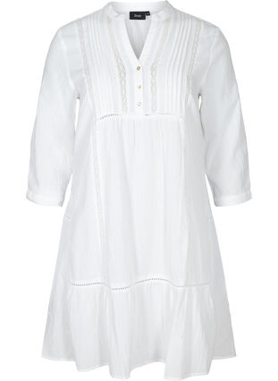 Bomulds kjole med a-form , Bright White, Packshot image number 0