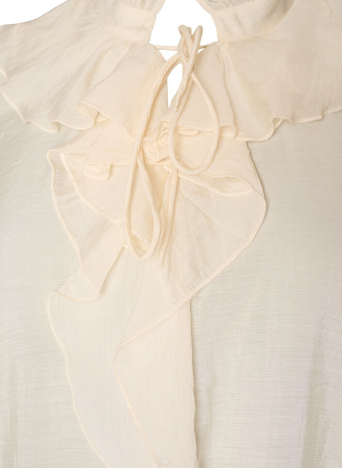 Bluse i viskose med fl&aelig;ser og lange &aelig;rmer, Vanilla, Packshot image number 2