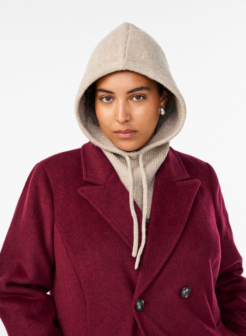 Strikket balaclava med snører, Beige, Model image number 0