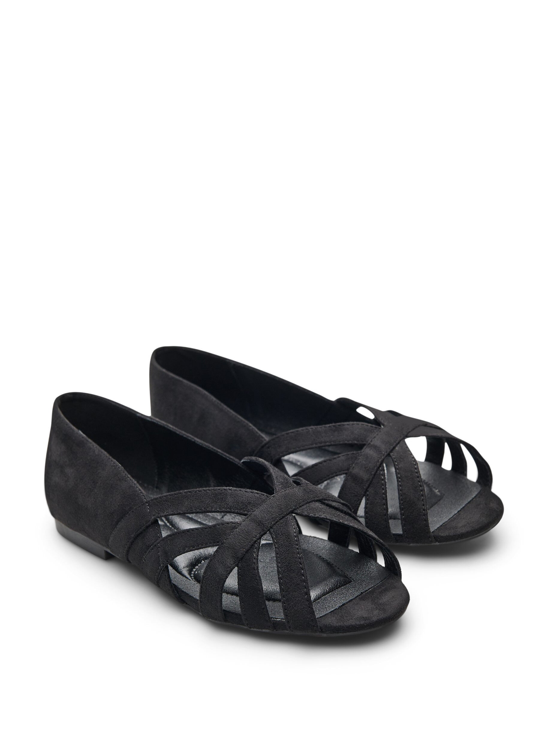 ZizziBallerina i imiteret ruskind med krydsede remme, Sort, Packshot image number 1
