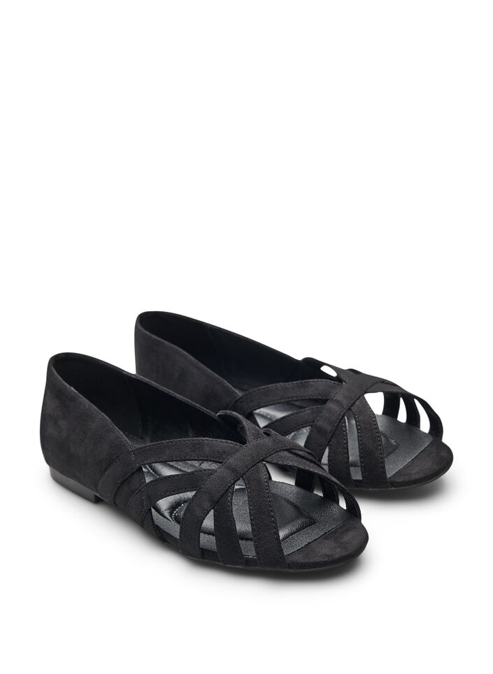 Ballerina i imiteret ruskind med krydsede remme, Sort, Packshot image number 1