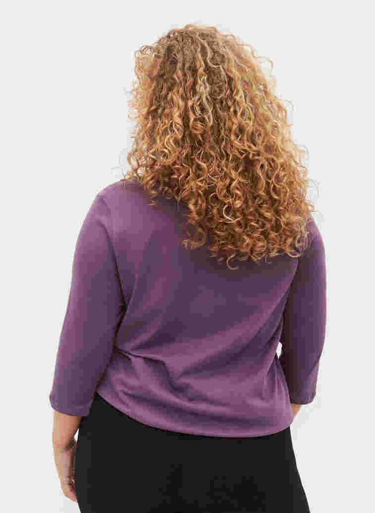 Bomulds t-shirt med 3/4 ærmer, Vintage Violet, Model image number 1