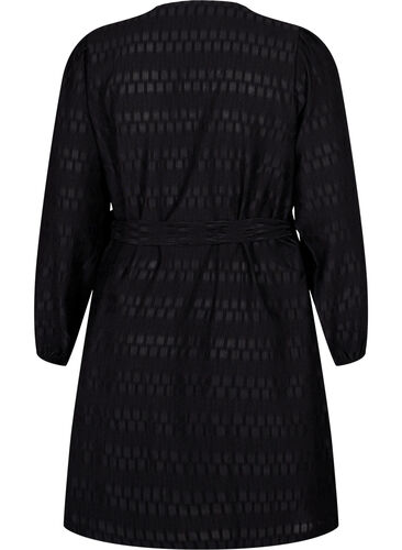 Wrapkjole med lange ærmer og strukturmønster, Black, Packshot image number 1
