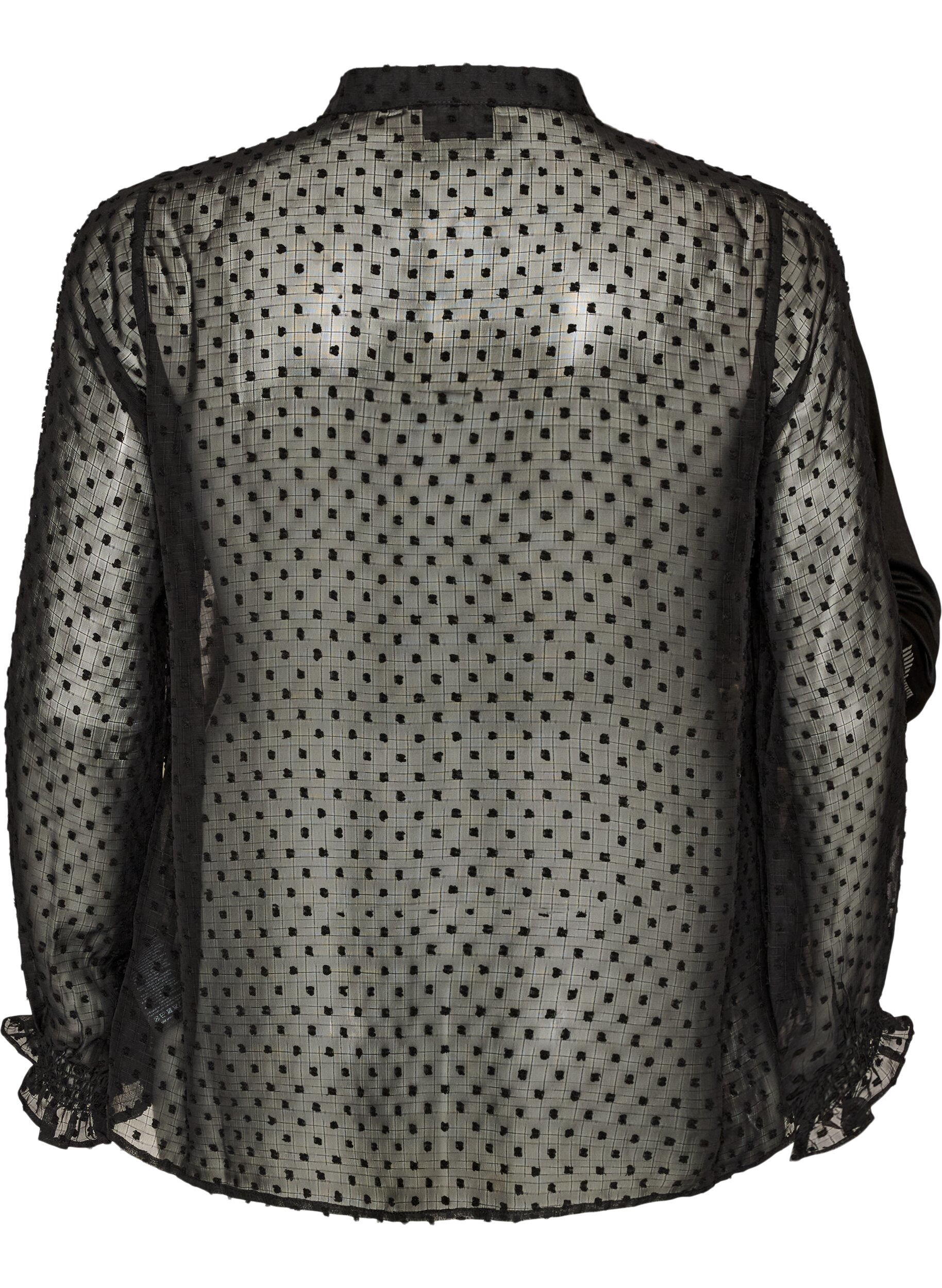 ZizziSkjortebluse med blondeindsats og dot-m&oslash;nster, Sort, Packshot image number 1