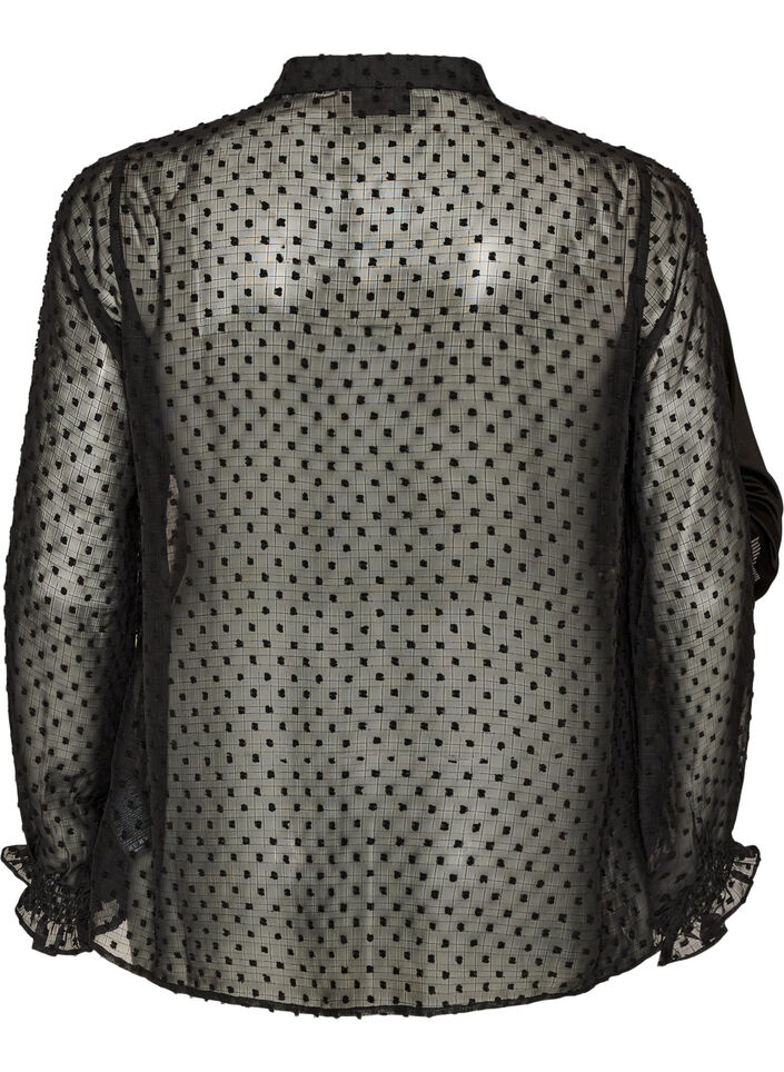Skjortebluse med blondeindsats og dot-m&oslash;nster, Sort, Packshot image number 1