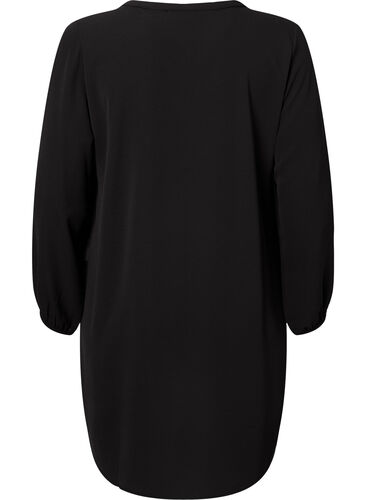 Langærmet kjole med v-udskæring, Black, Packshot image number 1