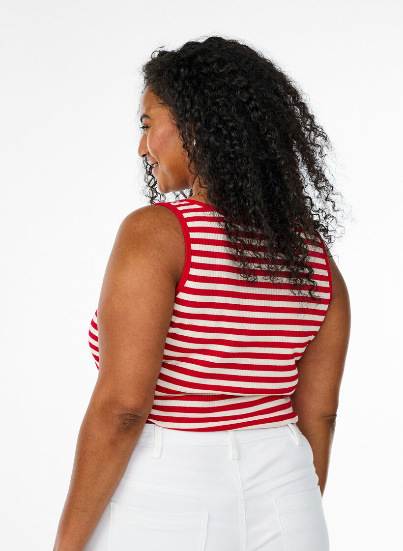 Stribet tanktop med ribstruktur, R&oslash;d, Model image number 2