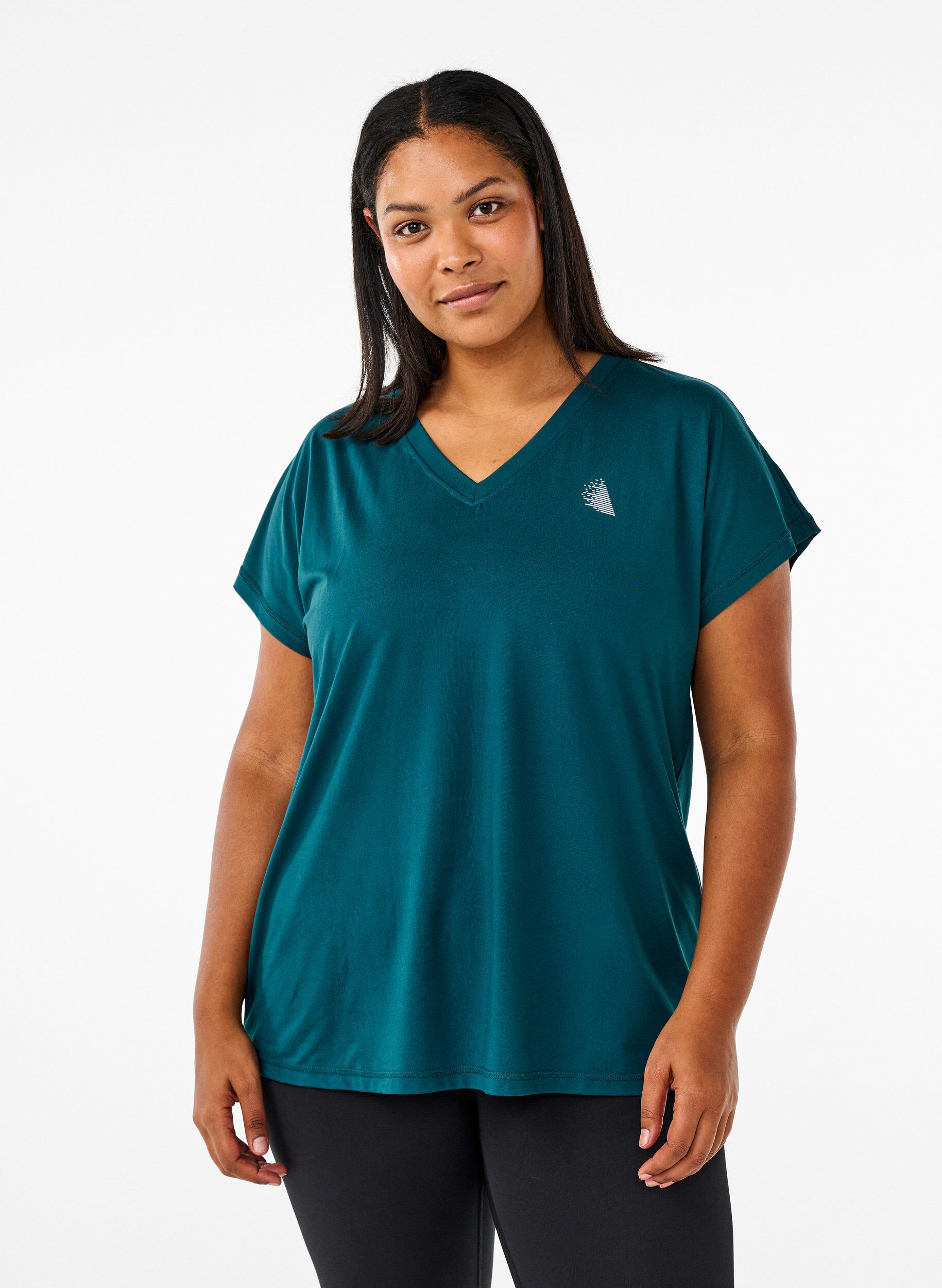 L&oslash;s tr&aelig;nings t-shirt med v-hals, Gr&oslash;n, Model