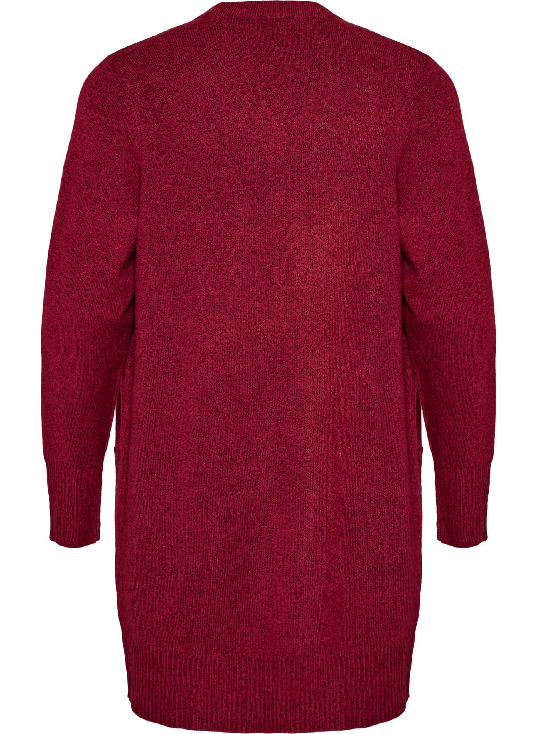 ZizziMeleret strik cardigan med lommer, R&oslash;d, Packshot image number 1