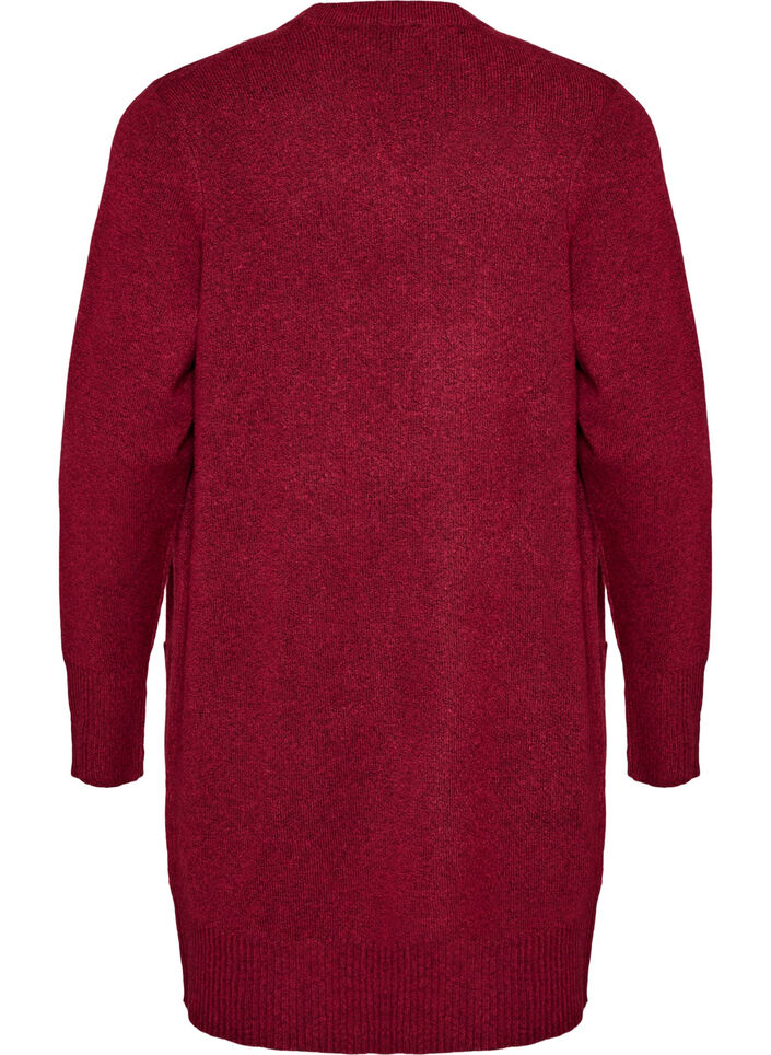 Meleret strik cardigan med lommer, R&oslash;d, Packshot image number 1