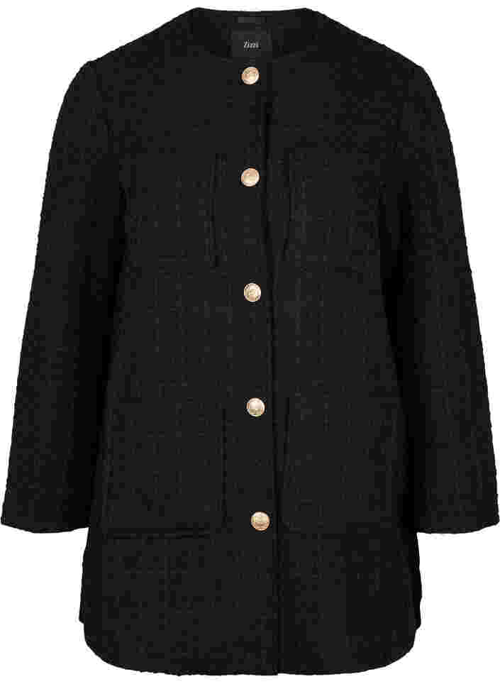 Boucle jakke med lommer, Black, Packshot