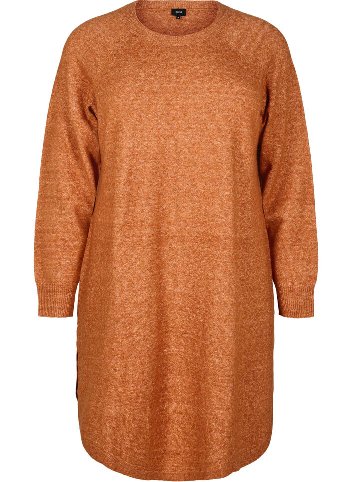 Kort strikkjole med rund hals, Orange, Packshot image number 0