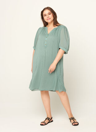 Kjole med korte ærmer og knapper, Chinois Green, Model image number 2