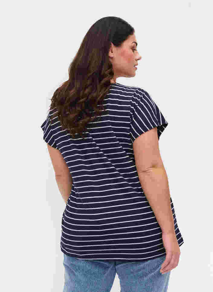 Bomulds t-shirt med striber, Blue Stripe, Model image number 1