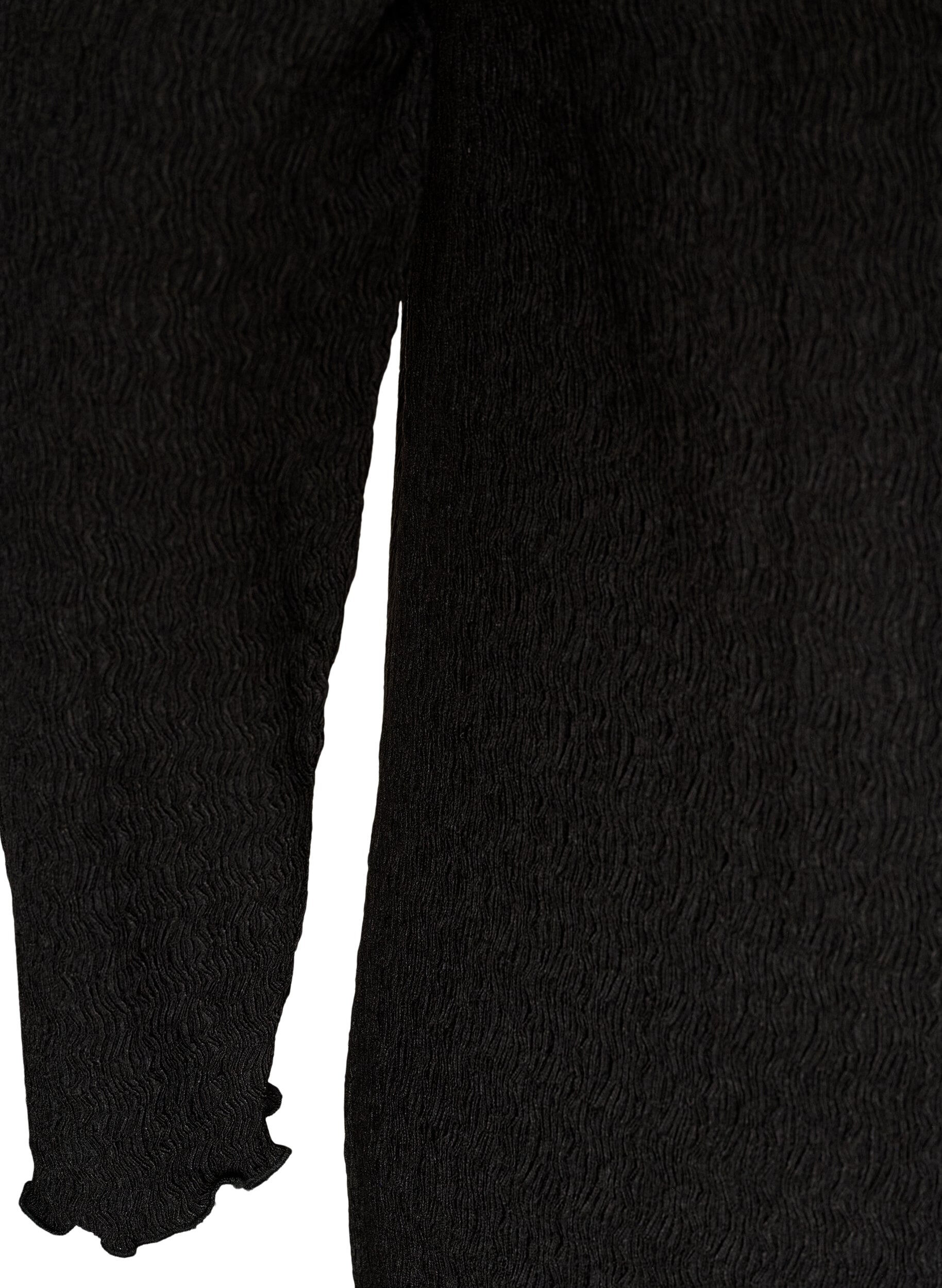 ZizziMidikjole med b&oslash;lget struktur og lange &aelig;rmer, Sort, Packshot image number 3